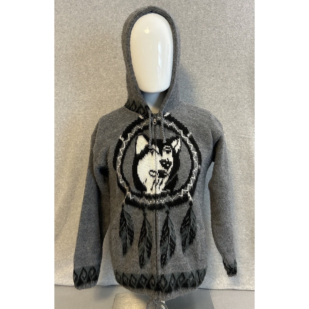 Tejidos Ruminahui Sz Small Wolf Feathers Sweater Native Full Zip Alpaca Unisex